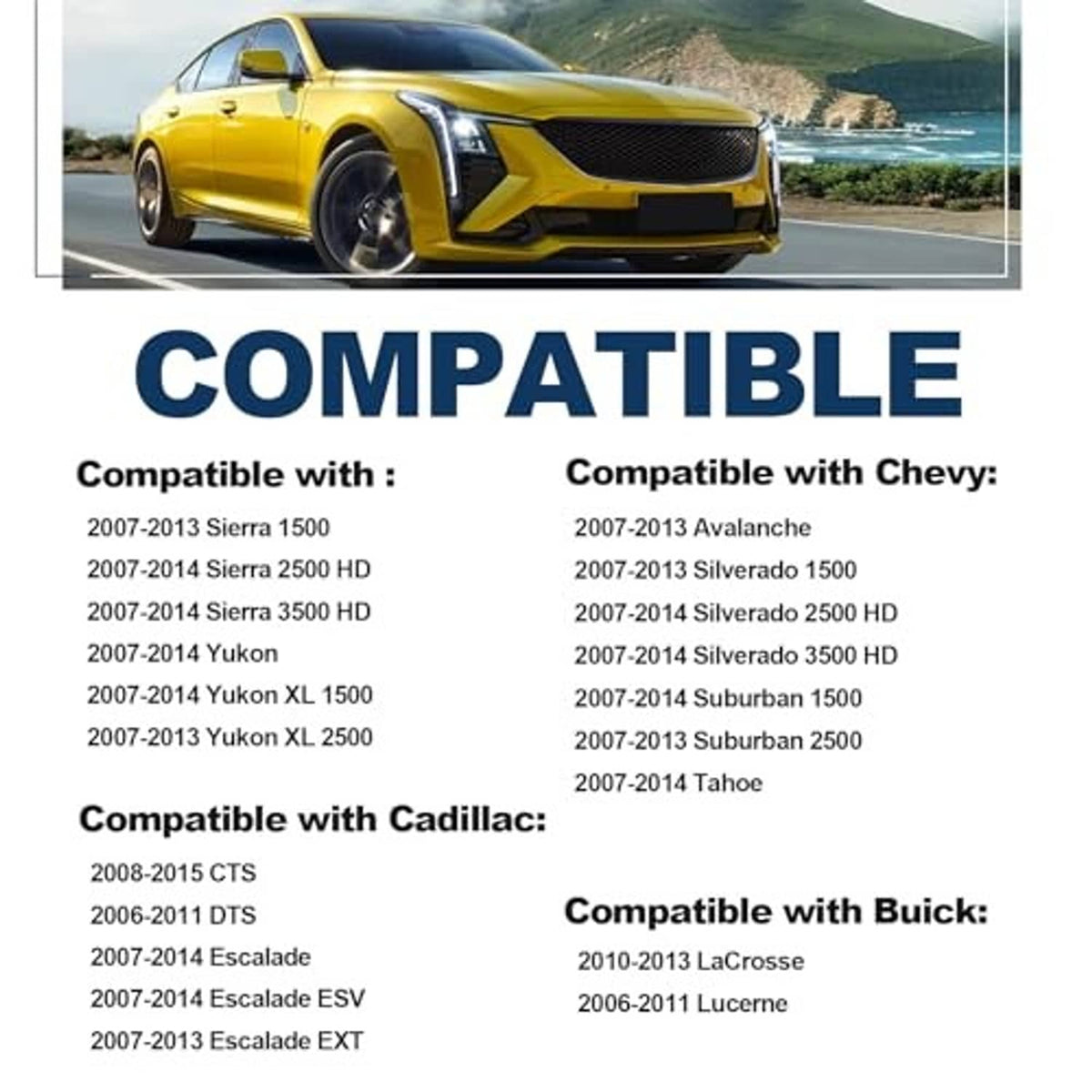 Compatibility chart for power seat adjustment switch with listed vehicle models