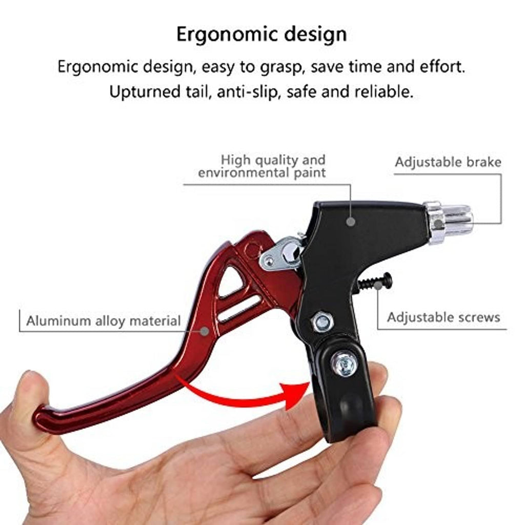Bicycle V-brake lever with ergonomic black body and red adjustable brake handle