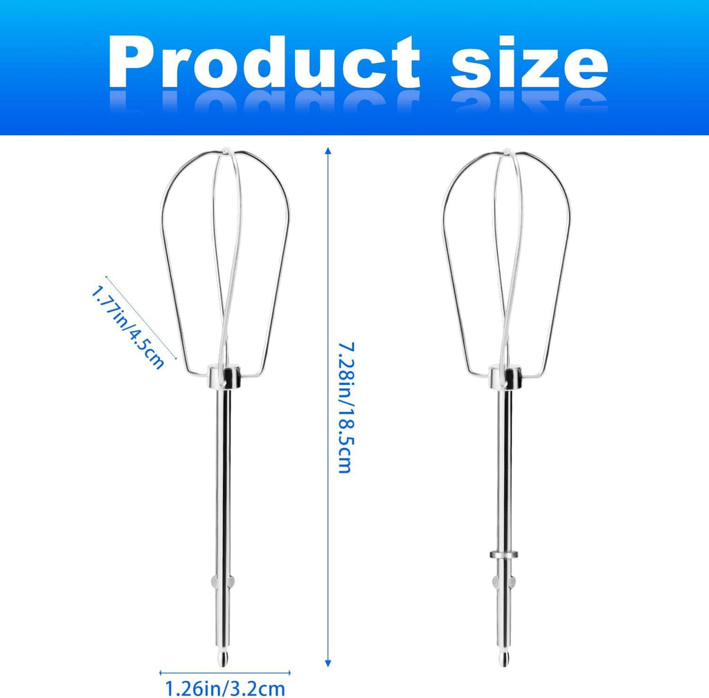 Stainless steel hand mixer beater attachments (2) with long wire whisk heads and stems