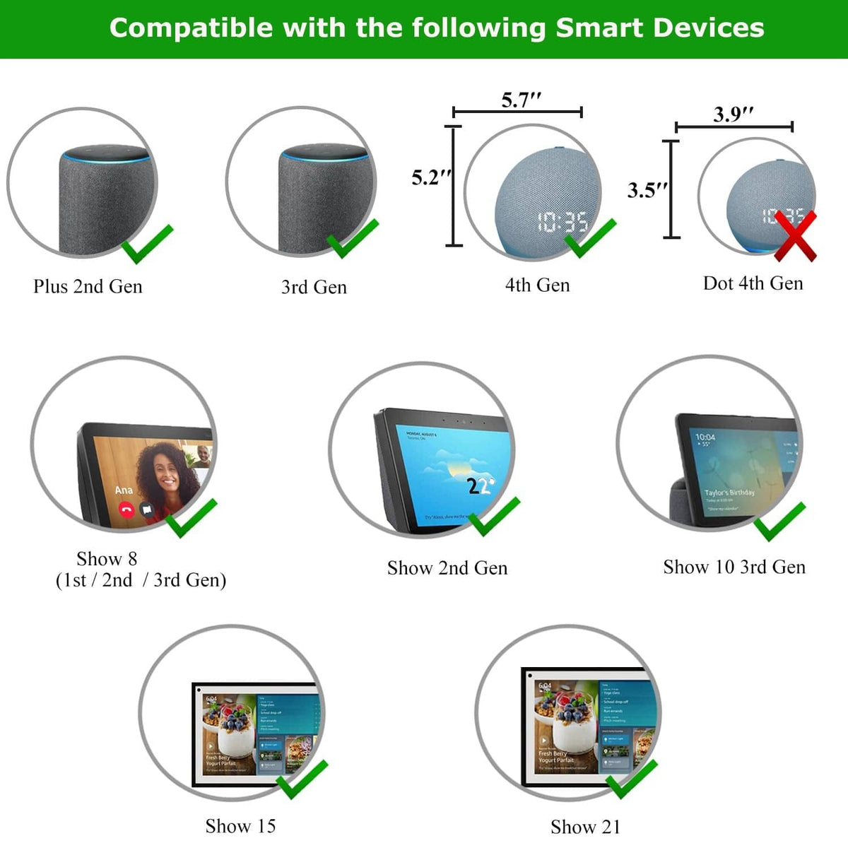 Adapter compatibility diagram with smart speaker and display device icons