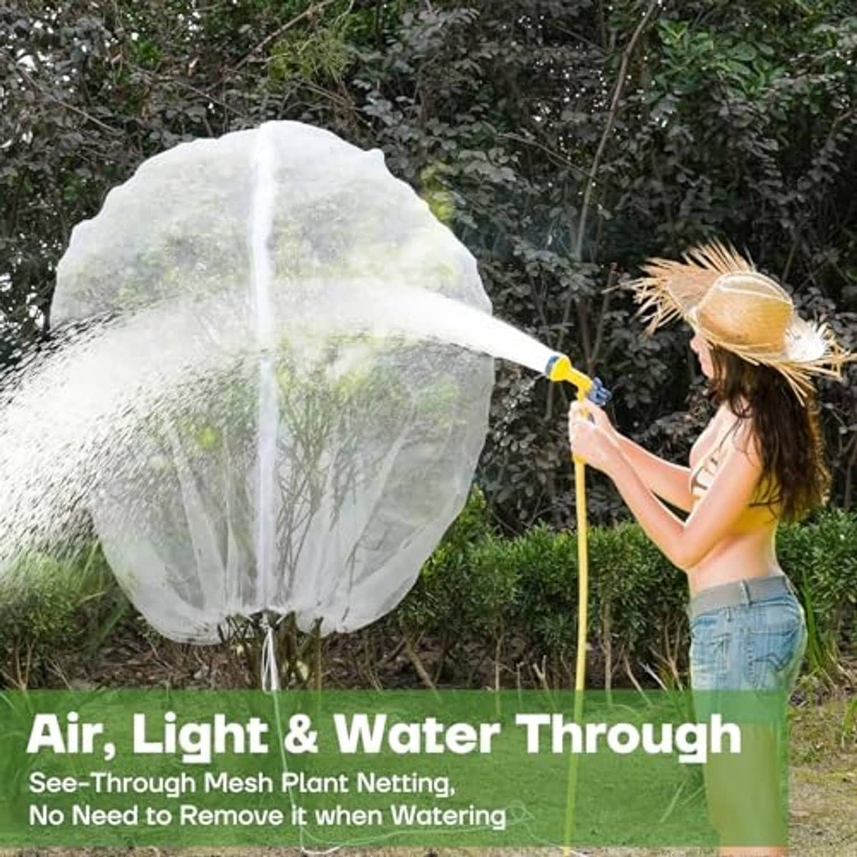 See-through white plant netting bubble dome with drawcord, air and water passing