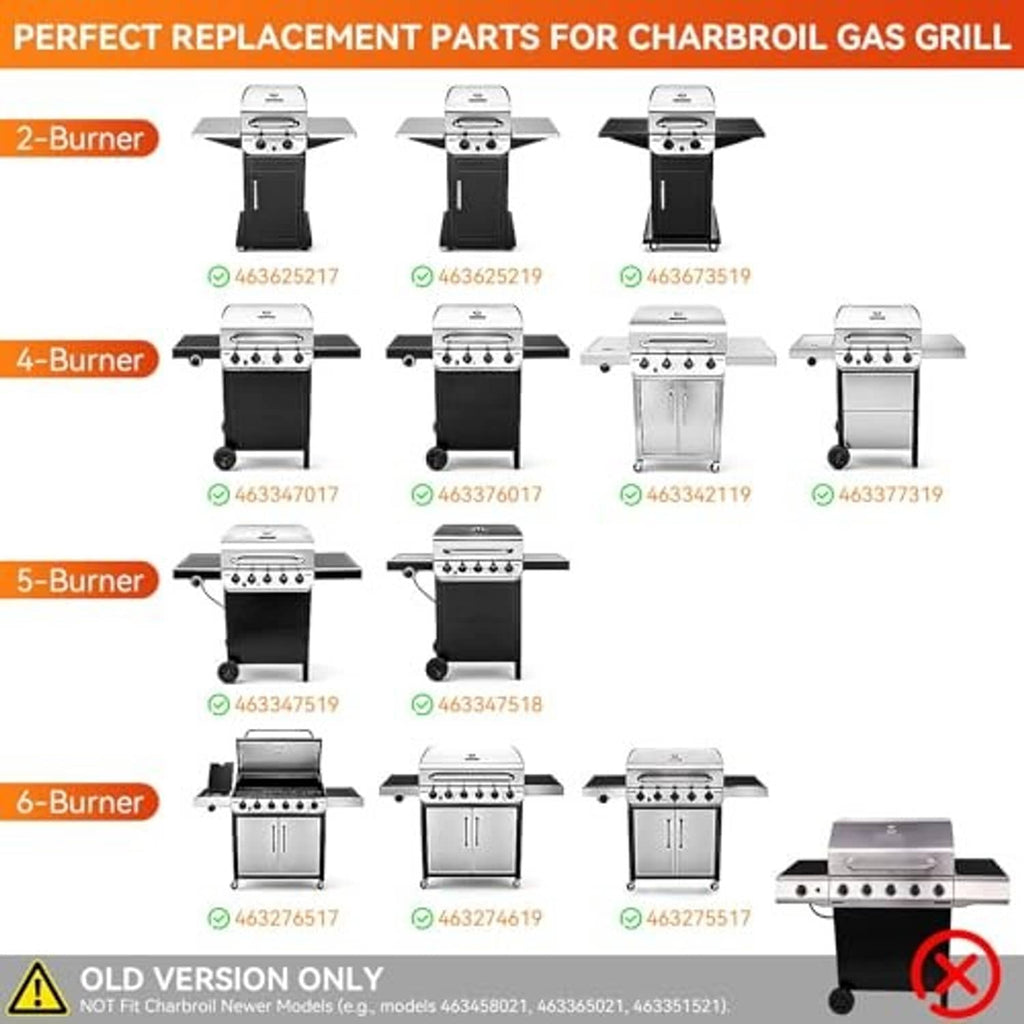 Charbroil gas grill parts compatibility chart for 2-burner to 6-burner models