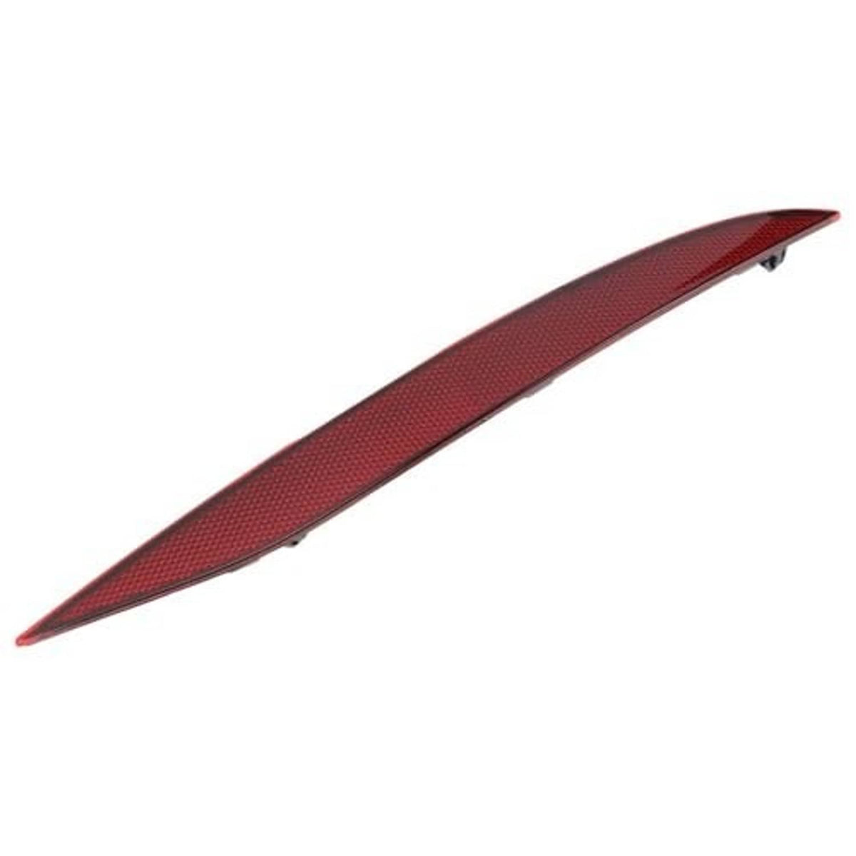 Red reflective bumper strip lens with long curved shape and pointed ends