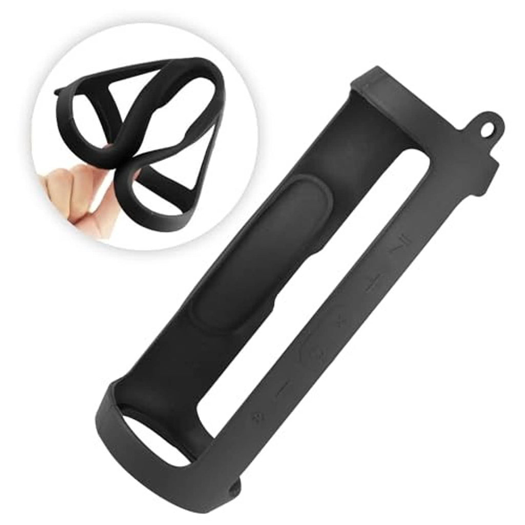 Black silicone speaker case cover with hand strap and front cutout