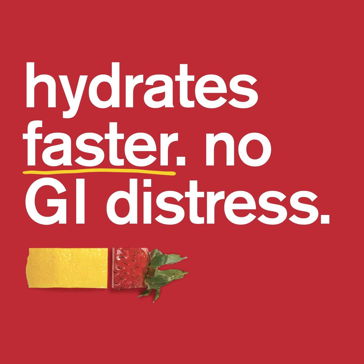 Hydration sports drink mix promo graphic with strawberry and lemon pieces on red