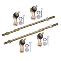 Adjustable tie rod end set with two steel rods, ball joints, nuts, and cotter pins