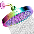 6-inch round rain shower head with rainbow finish and perforated spray face