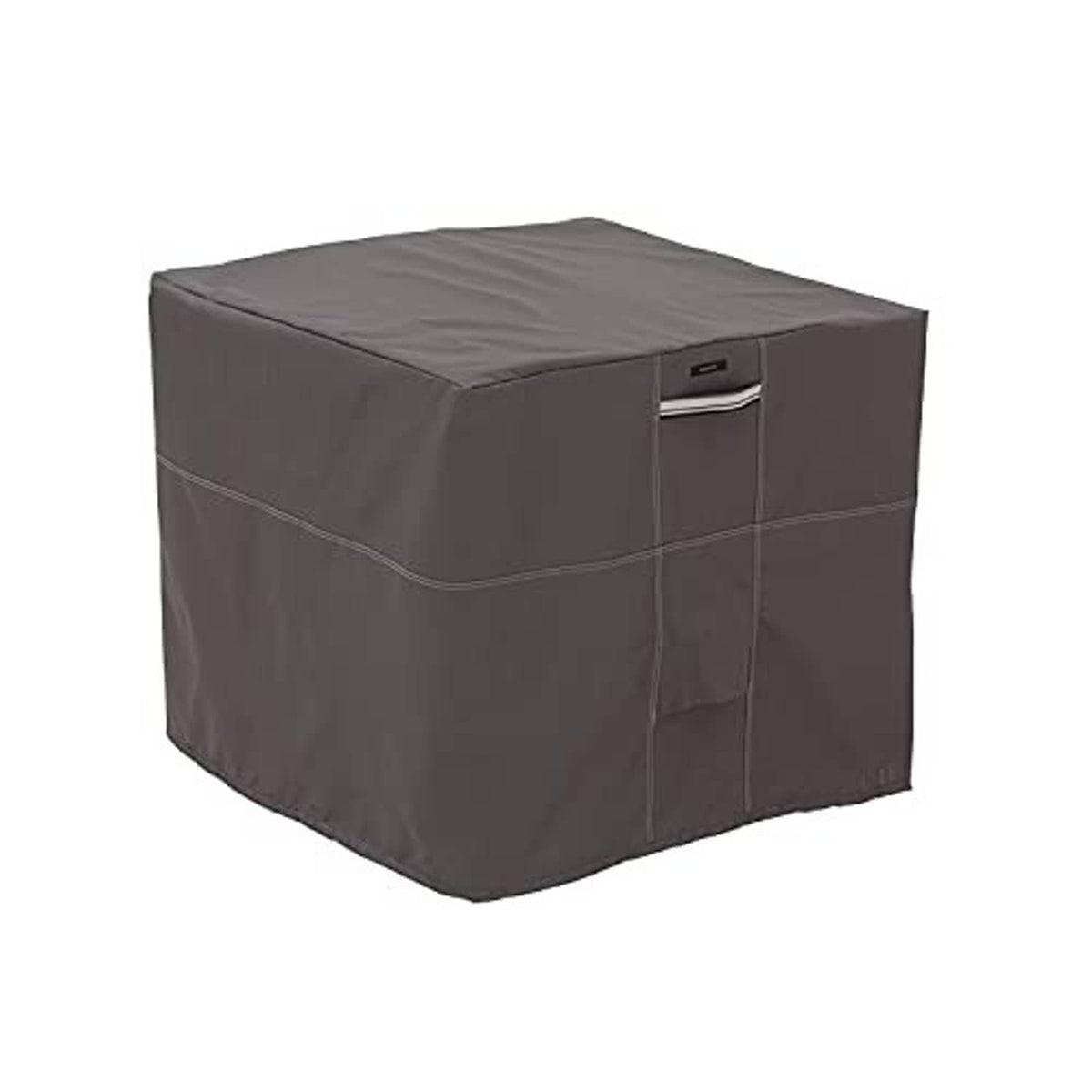 Dark gray square air conditioner cover with front handle opening and top panel