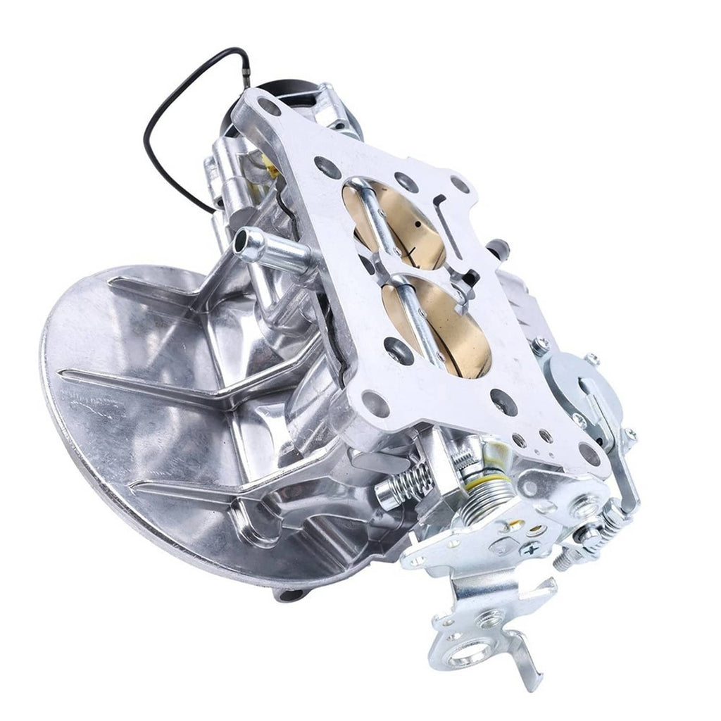 2BBL electric choke carburetor assembly with silver metal body and mounting plate