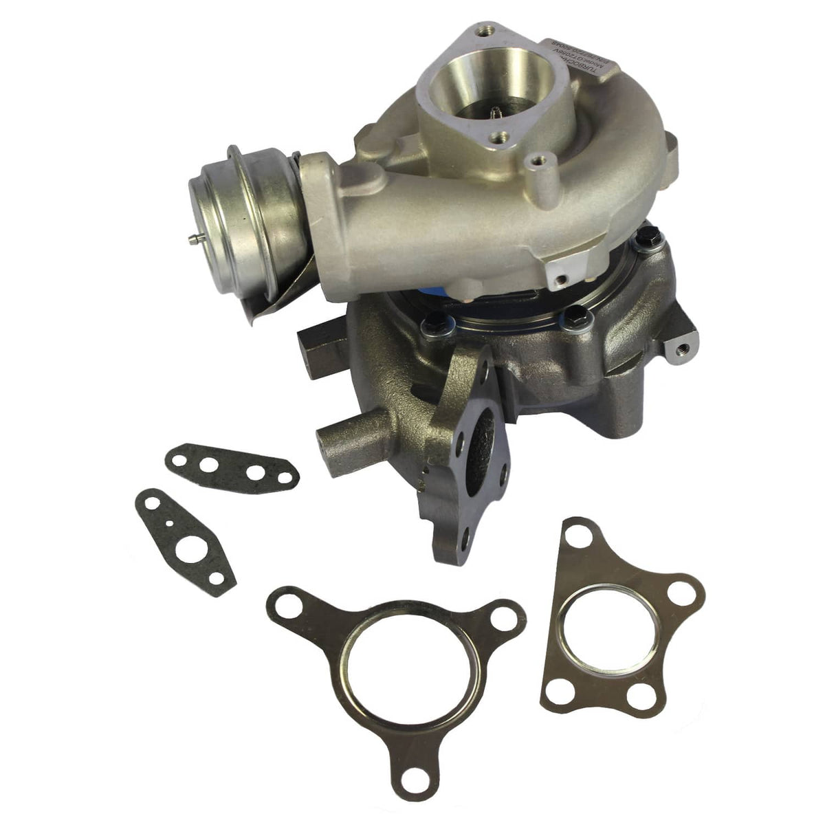 Turbocharger with metal housing and several included gasket pieces