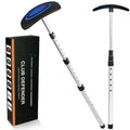 Golf umbrella club support system: blue-ring cover, white telescoping poles