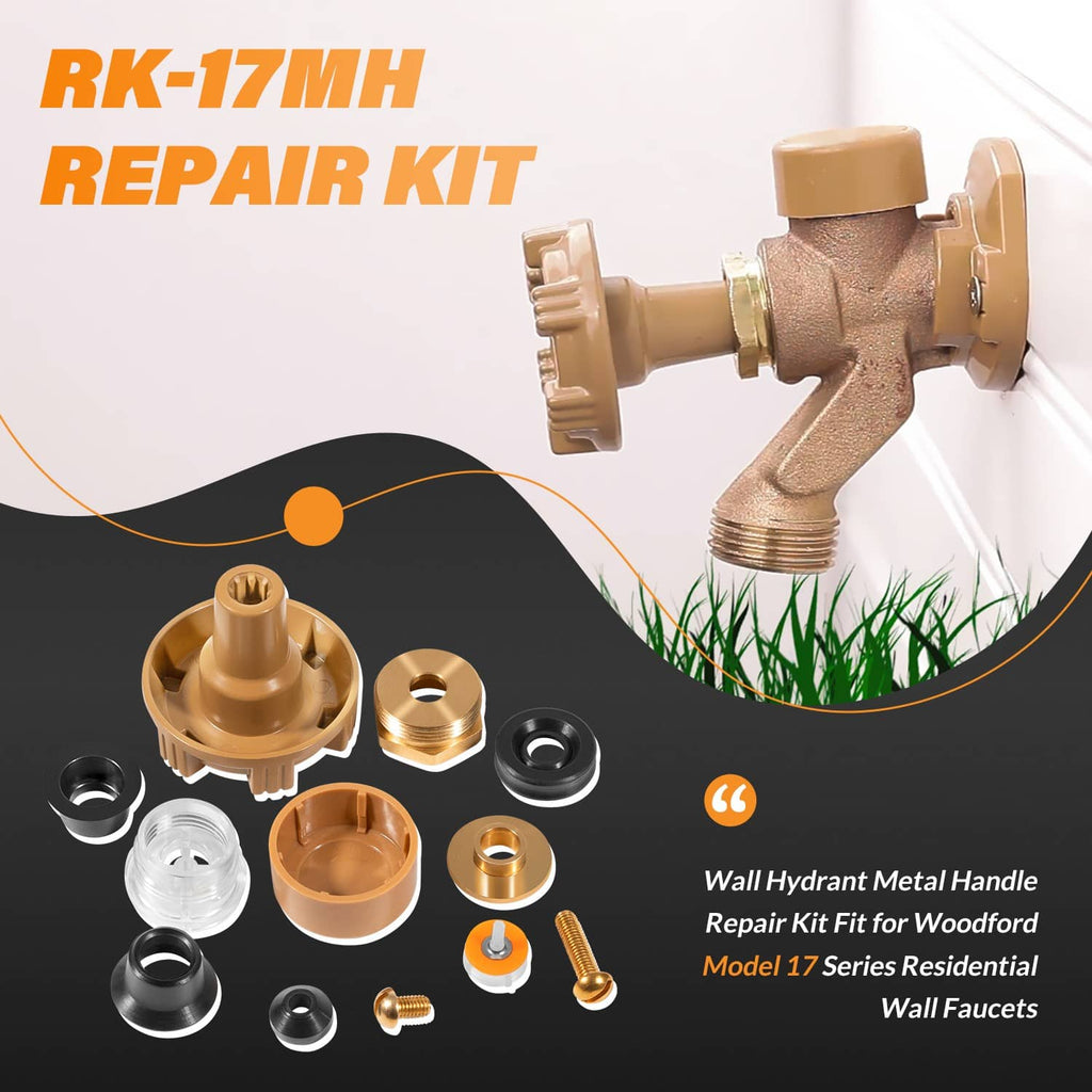 Wall hydrant metal handle repair kit with brass valve body and metal handle assembly