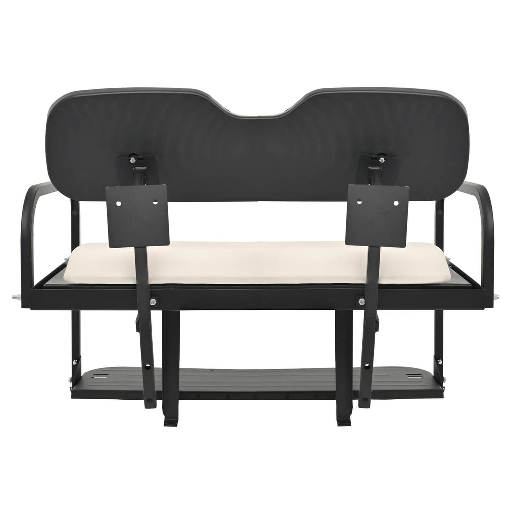 Folding golf cart rear flip-back seat with dark backrest, light cushion, black frame