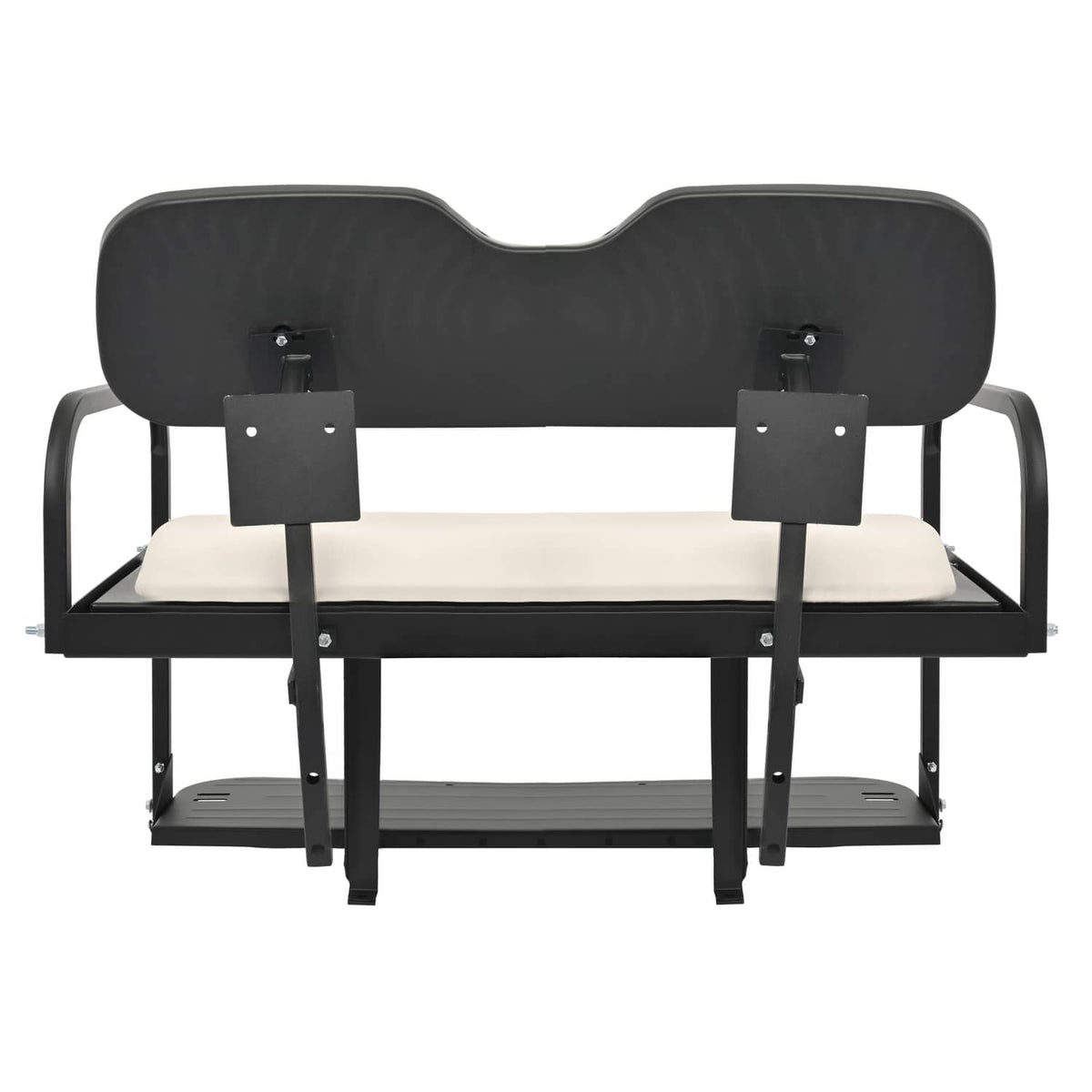 Folding golf cart rear flip-back seat with dark backrest, light cushion, black frame