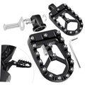 Black and silver adjustable motorcycle foot peg with mounting hardware and pin