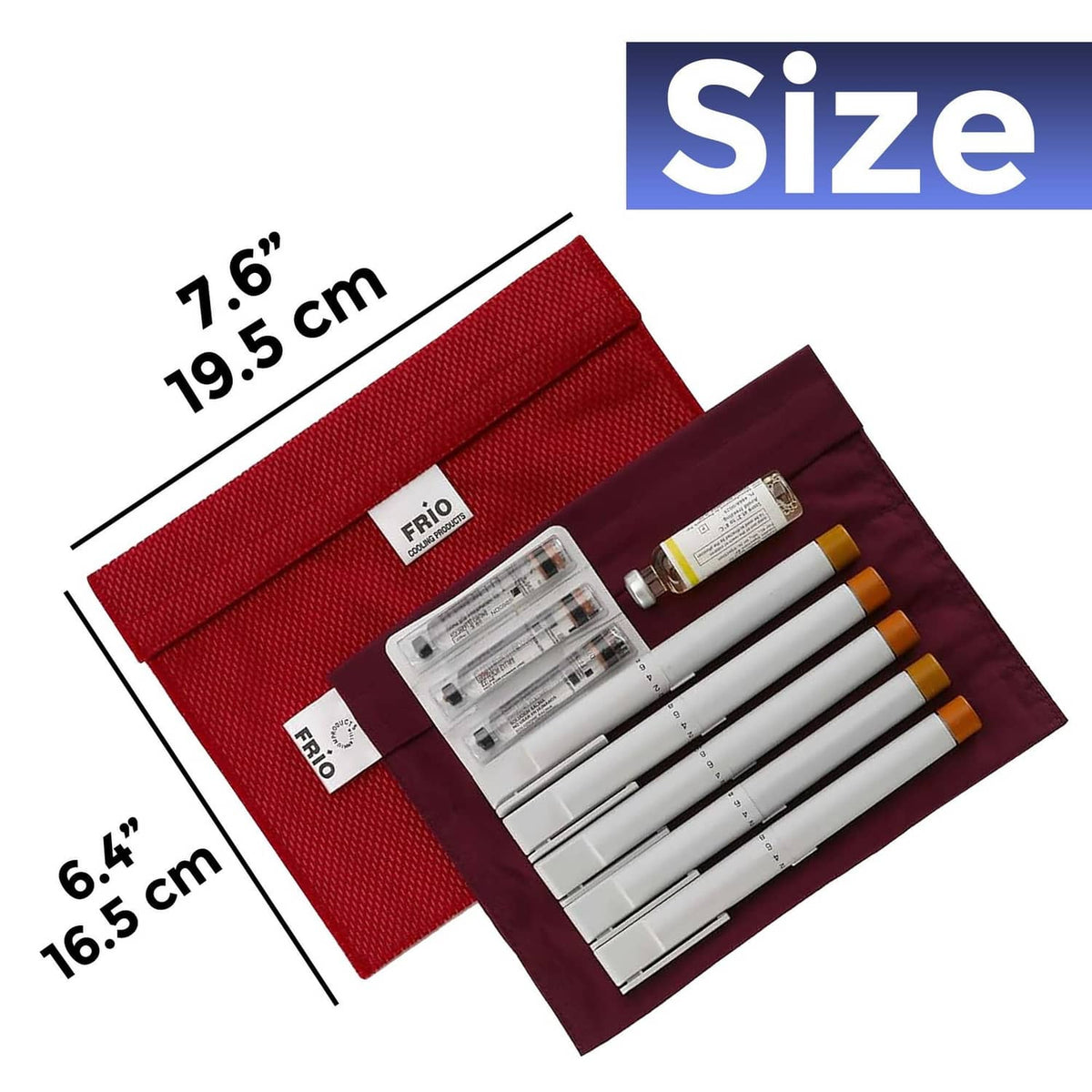 Red FRIO cooling wallet case folded open to reveal internal slots
