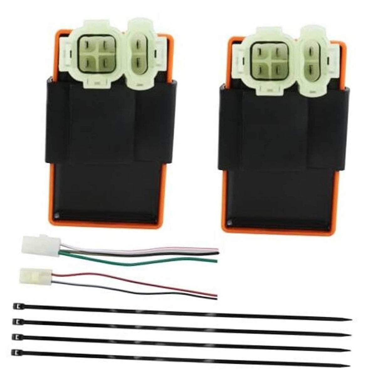 6-pin AC CDI ignition box replacement, black housing with orange side trim and multi-pin connector