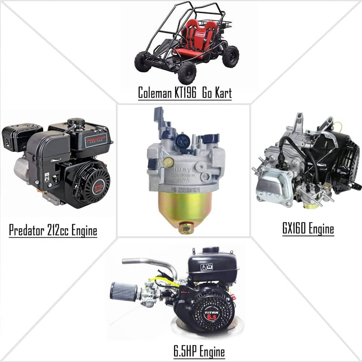 Carburetor assembly with yellow fuel bowl and mounting ports