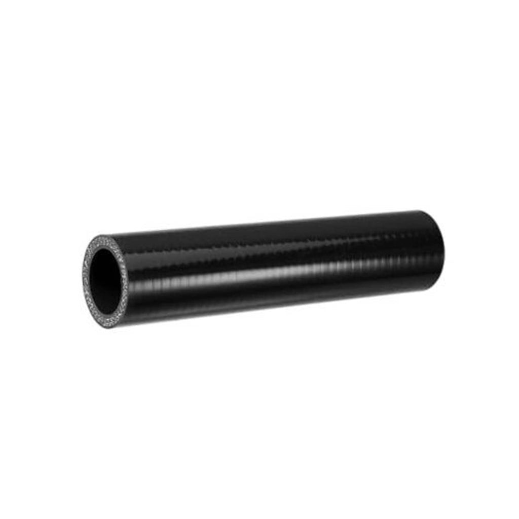 Black reinforced silicone straight coupler reducer hose section with textured outer braid