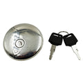 Silver metal fuel tank lock cap with black key switch and two keys