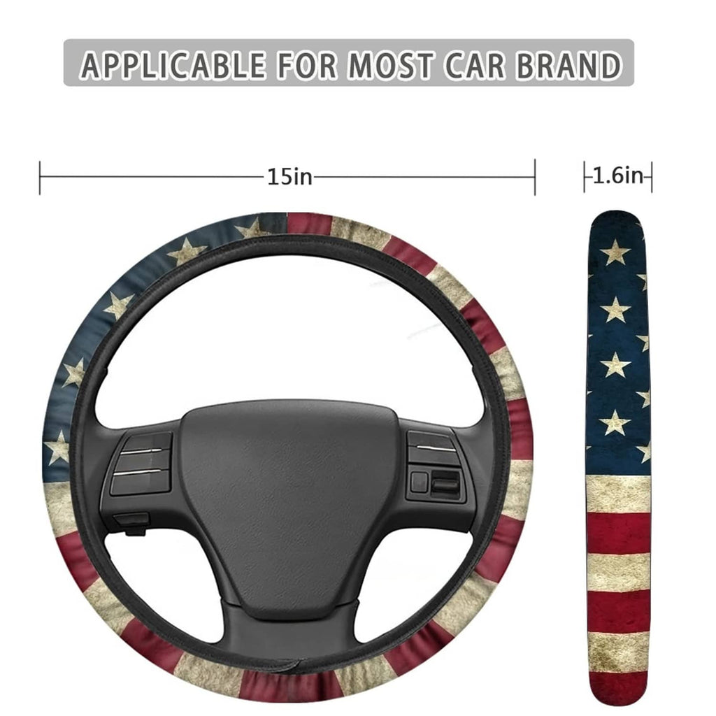American flag steering wheel cover, 15 in diameter, fits most car steering wheels