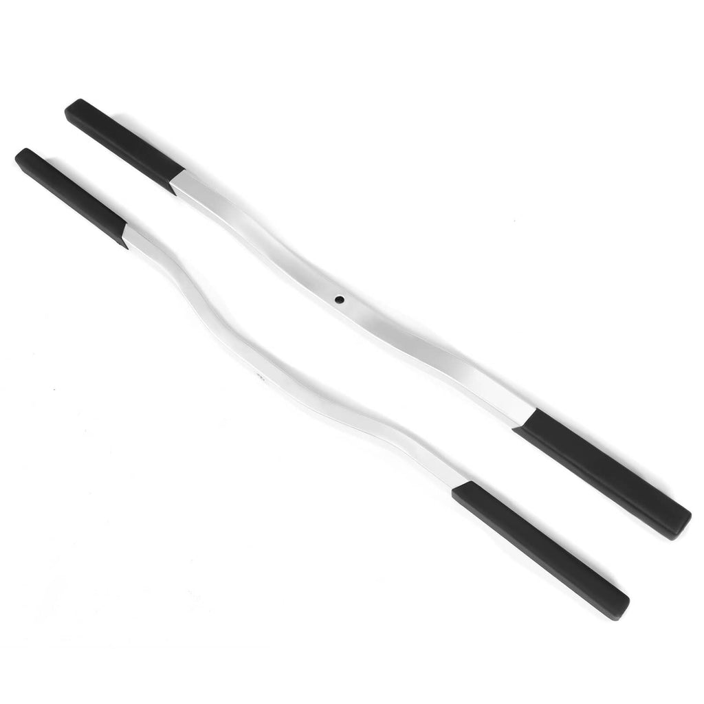 Snowmobile trailer ski tie down bar set with black boots, silver metal rails
