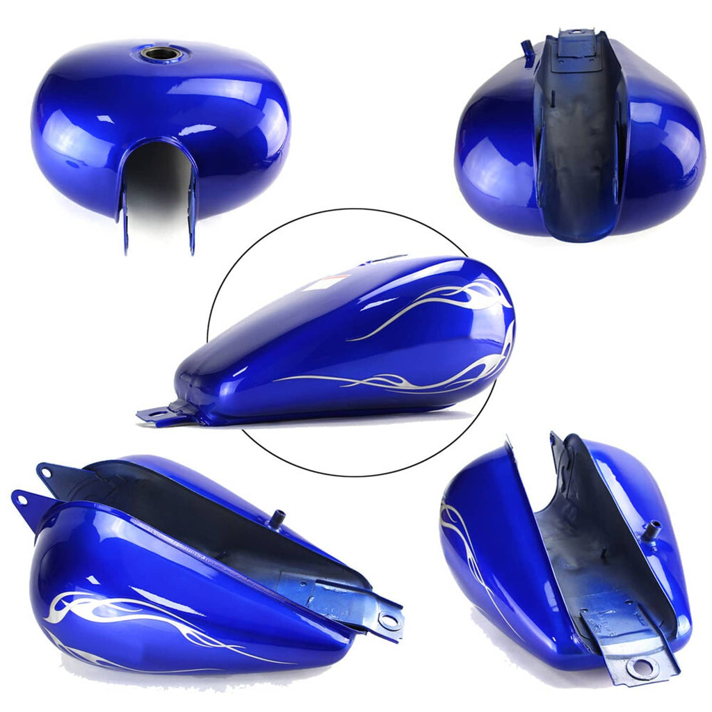 Blue 3.4-gallon fuel tank set with blue side covers and mounting brackets