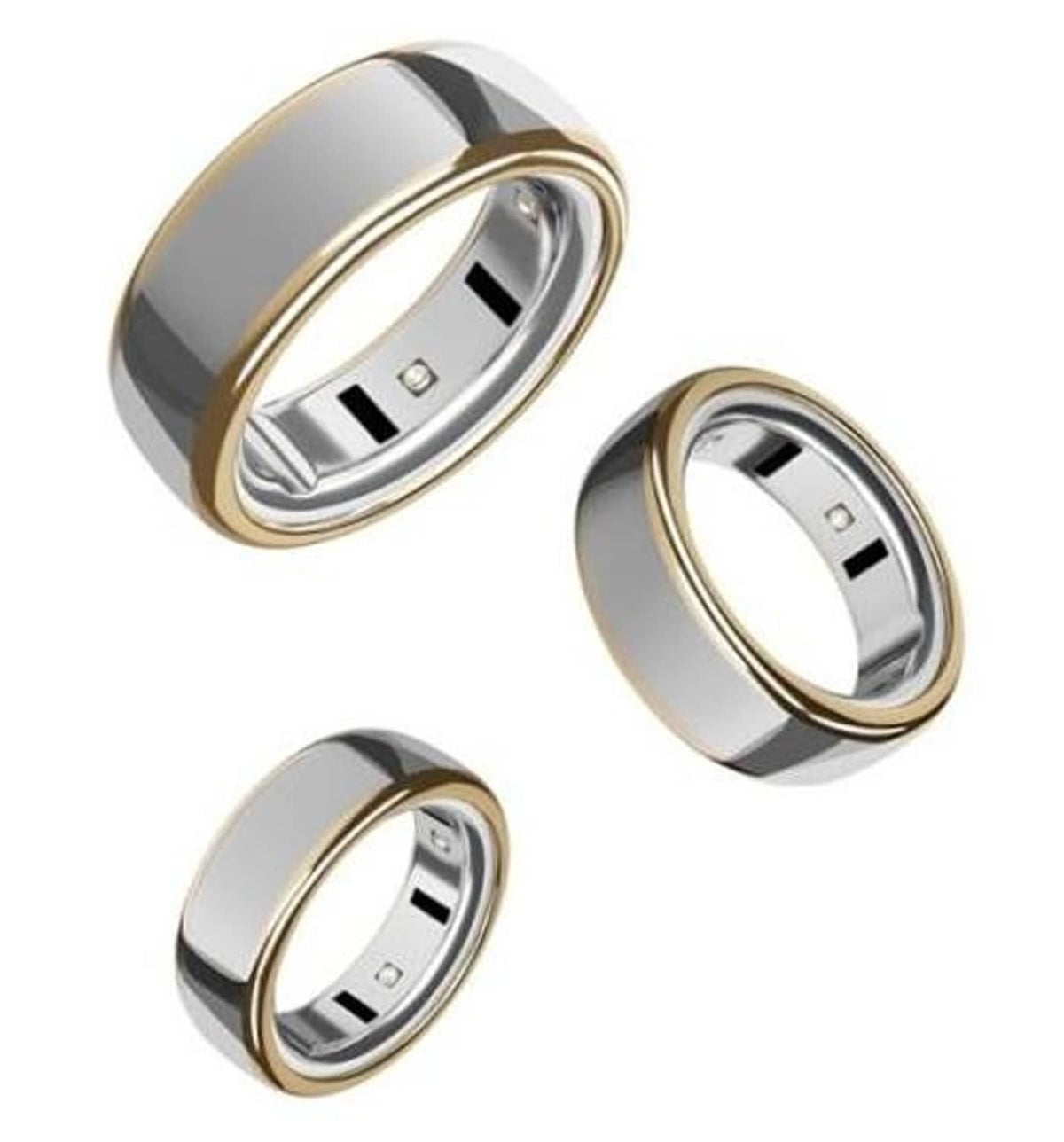 Set of three gold and silver-tone ring covers with open window and sensor cutouts