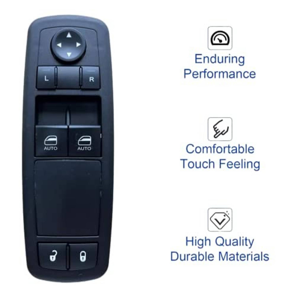 Dark blue power window master switch with left/right arrows, lock, and AUTO buttons