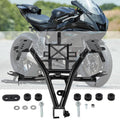 Black front upper fairing stay bracket with mounting plates and bolts