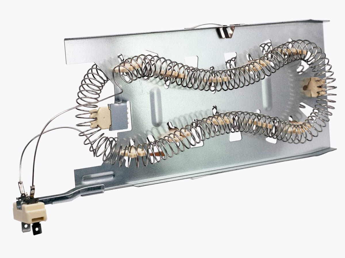 Dryer heating element assembly with coiled metal springs and wired terminal connectors