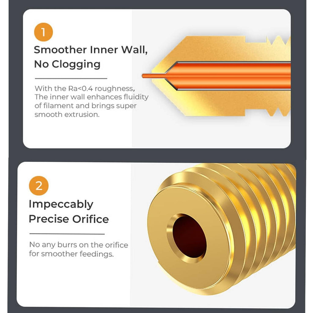 Brass precision nozzle with threaded body and smooth orifice for 3D printing
