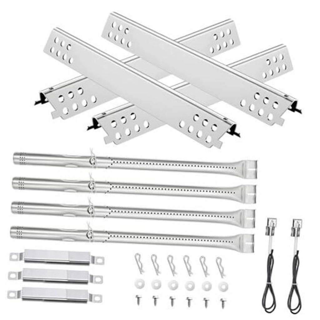 Grill burner tube replacement kit with crossover bars, screws, and mounting hardware