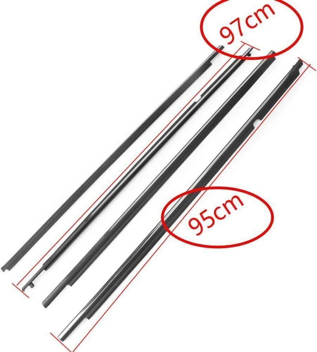Black window weatherstrip seal trim strips with measured lengths (97cm, 95cm)