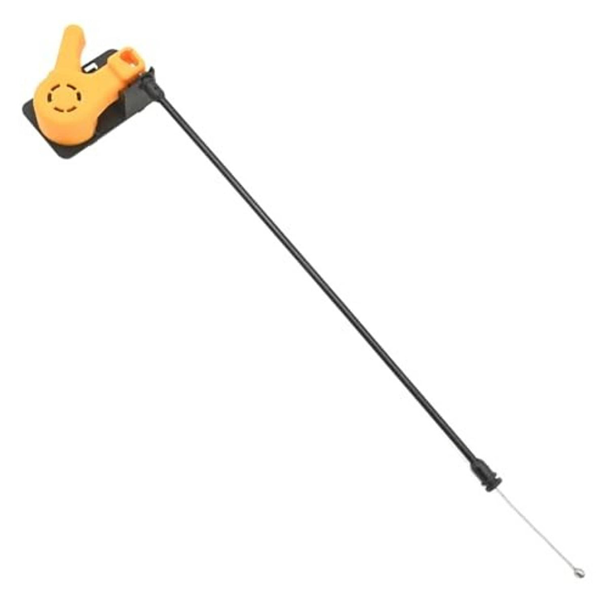 Engine hood release cable with orange handle and black cable, metal wire tip