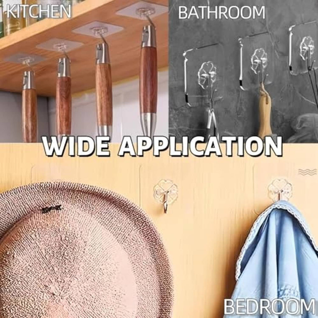 Chrome adhesive wall hooks for kitchen, bathroom, and bedroom storage, with multiple hanging hooks