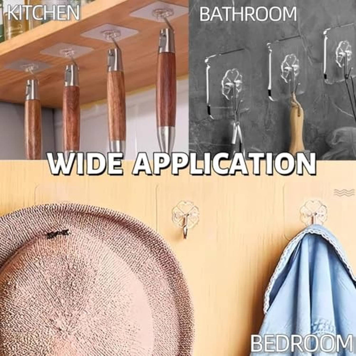 Chrome adhesive wall hooks for kitchen, bathroom, and bedroom storage, with multiple hanging hooks