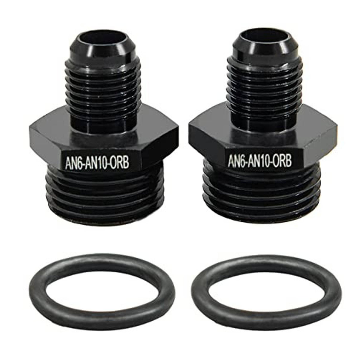 AN6 to AN10 ORB male fuel fitting set with hex base and two rubber O-rings