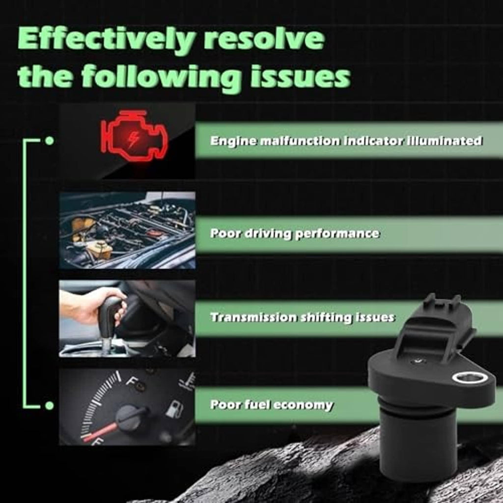 Black camshaft position sensor on textured rock surface with metal mounting opening