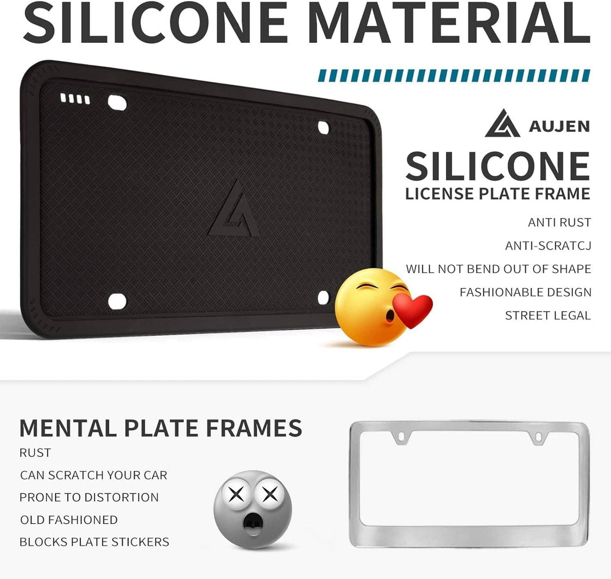 Black silicone license plate frame, smooth center with bolt holes and embossed triangle