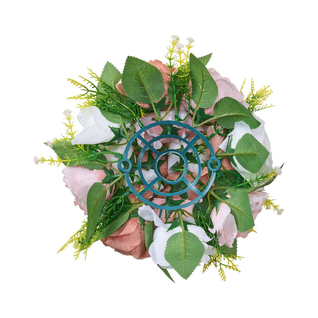 Uimoso artificial floral ball with pink and white roses and a blue circular center