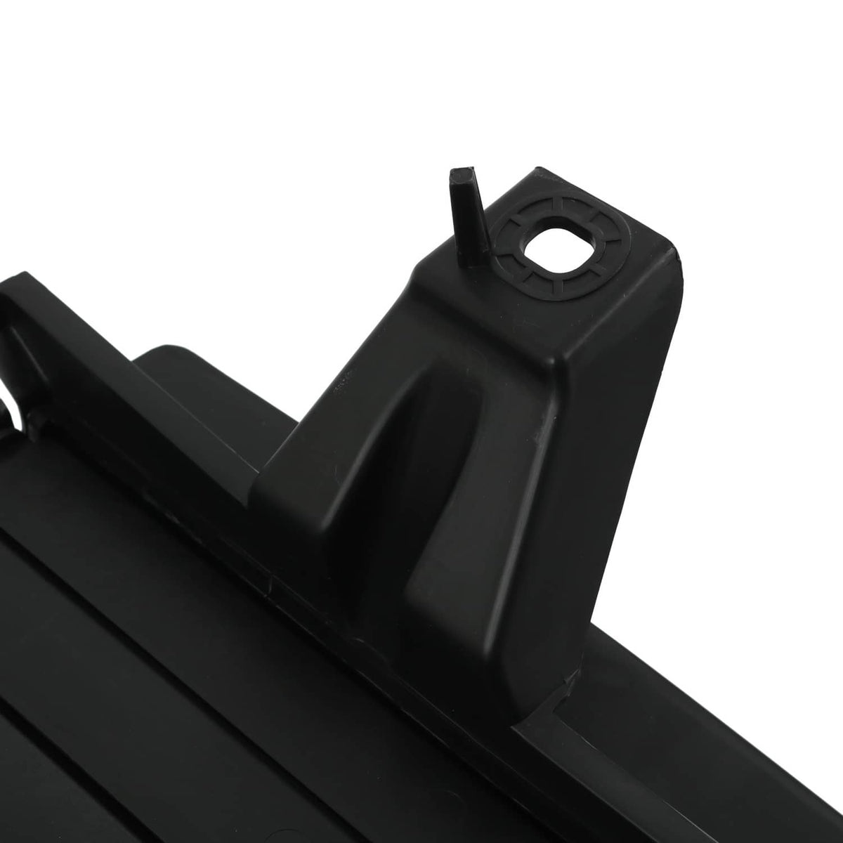 Black radiator shutter assembly bracket with circular opening