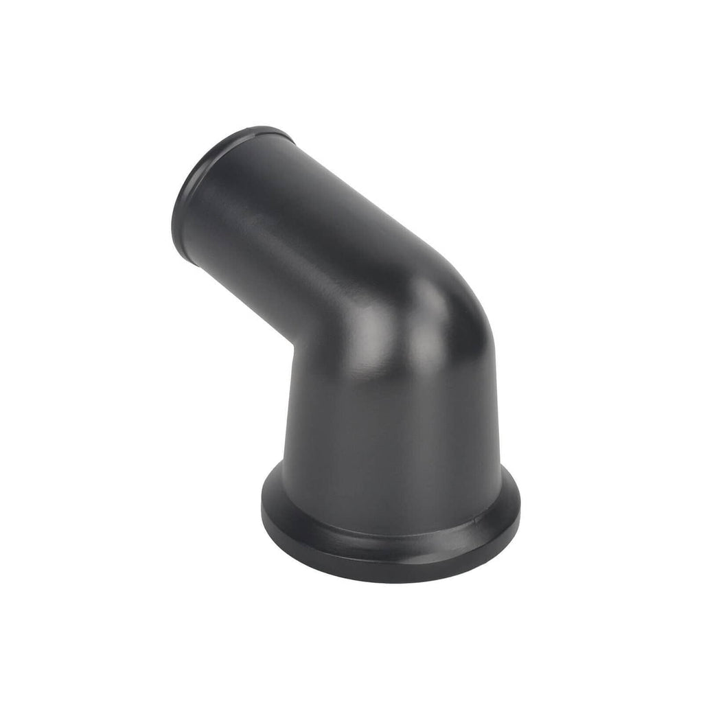 Black 15-degree swivel water neck thermostat housing, angled elbow shape