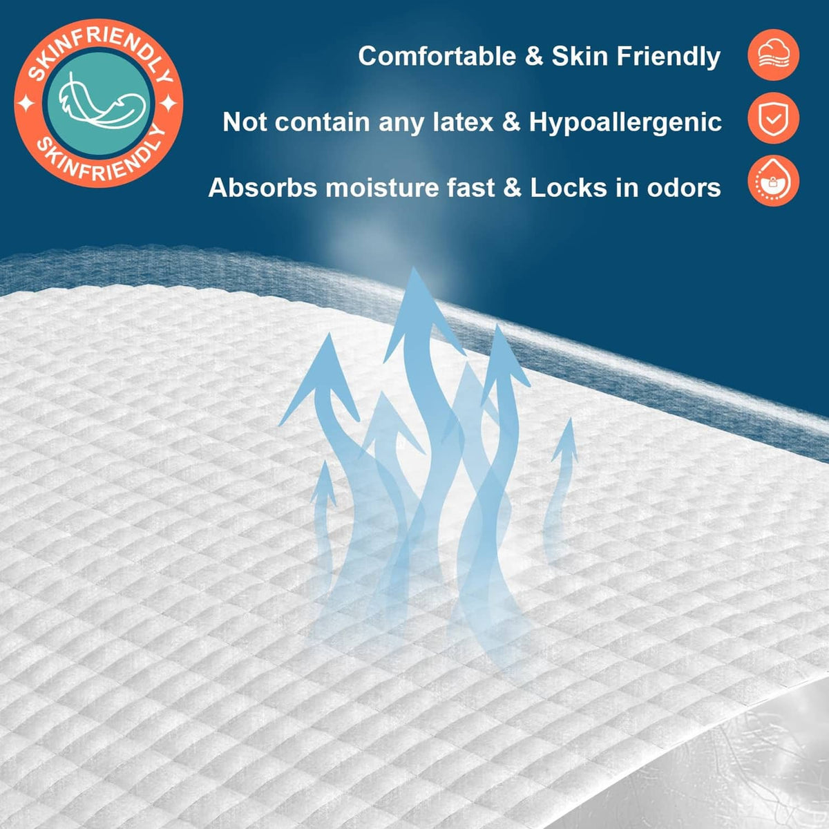 Disposable bed pad sheet with skin-friendly hypoallergenic and fast moisture lock graphic