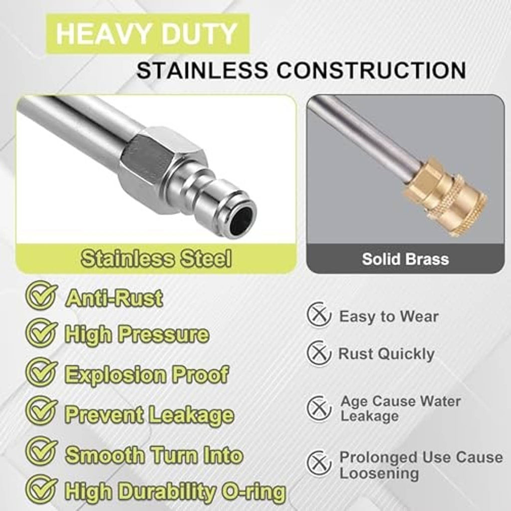 Pressure washer extension wand with stainless-steel body and brass quick connector ends