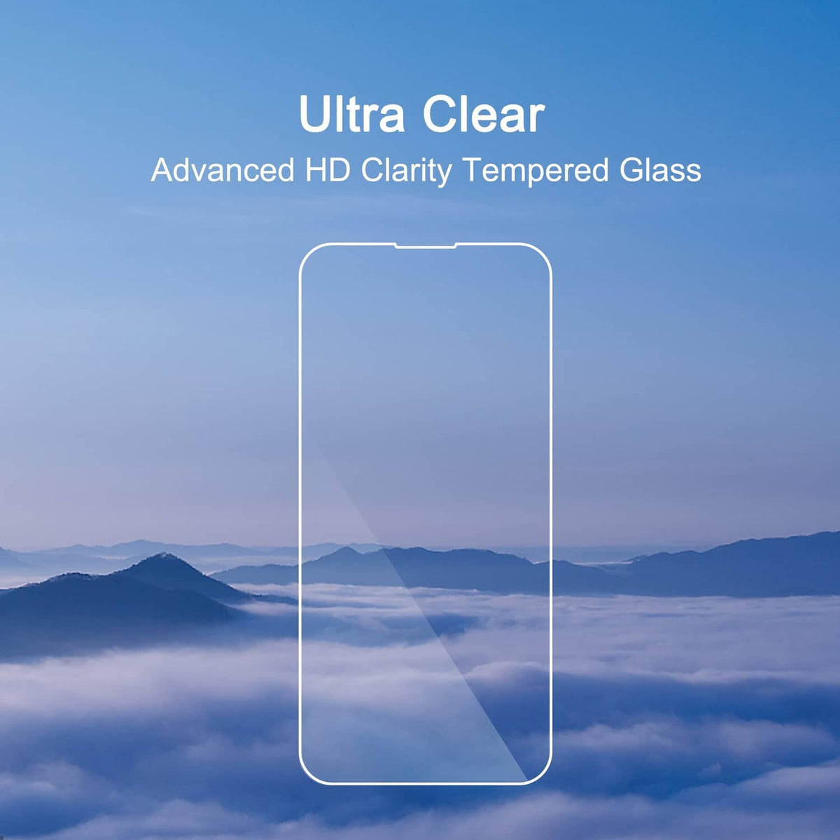 Ultra-clear tempered glass screen protector for iPhone 14/14 Pro, front view outline