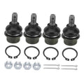 4-piece front A-arm ball joint set with rubber boots, retaining clips, and mounting hardware