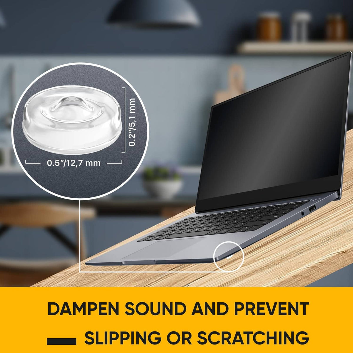 Close-up of clear silicone bumper puck with side thickness measurement