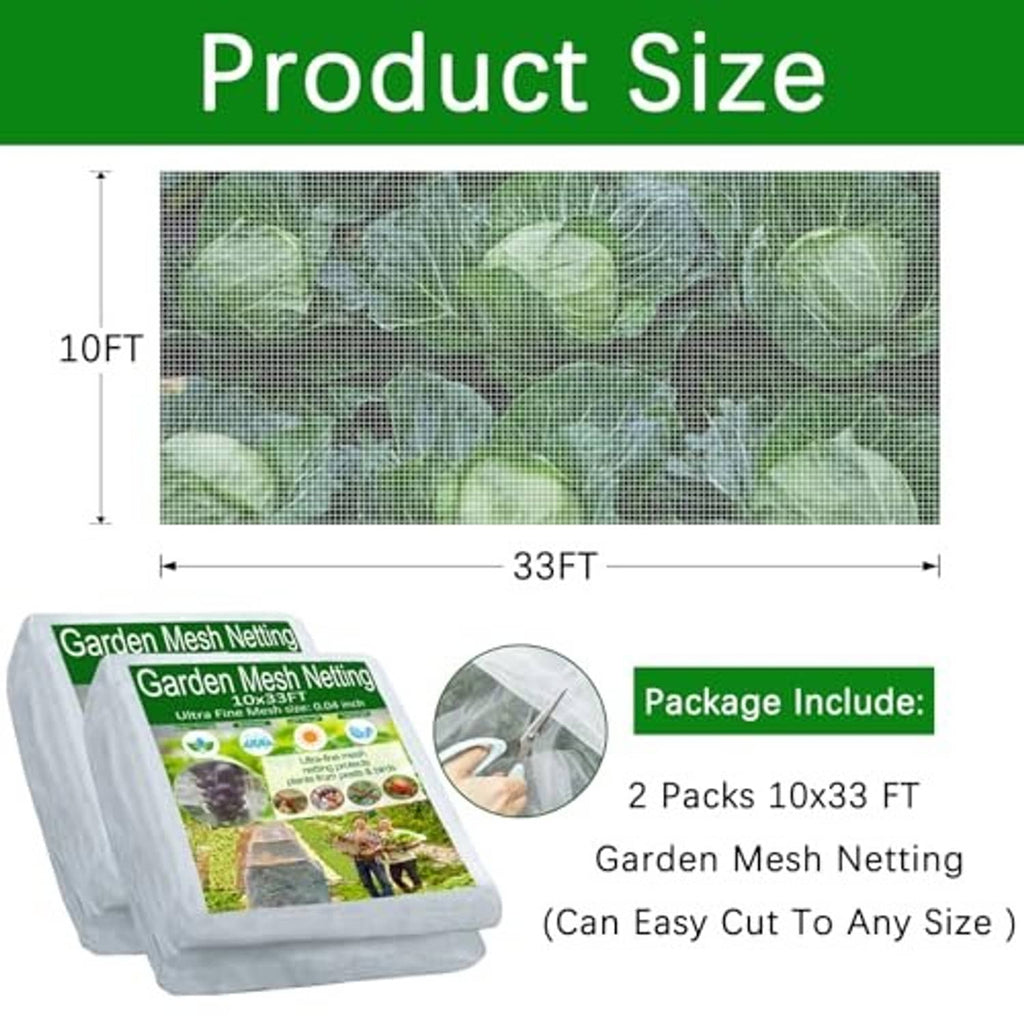 Garden mesh netting, ultra-fine clear mesh, 10 x 33 ft size for raised beds