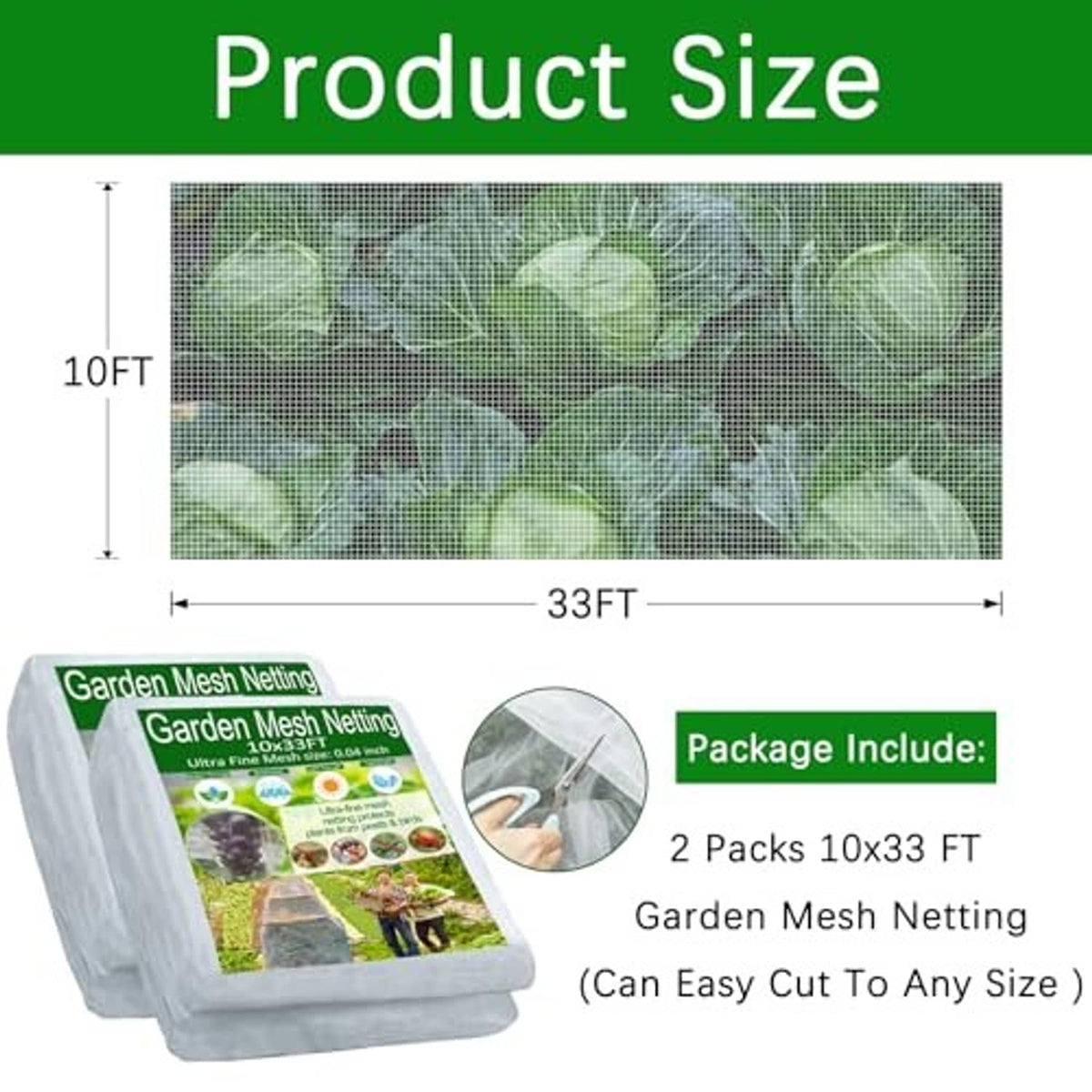 Garden mesh netting, ultra-fine clear mesh, 10 x 33 ft size for raised beds